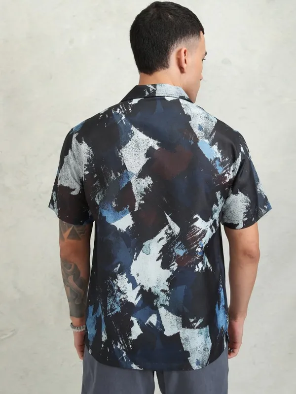 Highlander Men Navy Blue Printed Relaxed Fit Casual Shirt