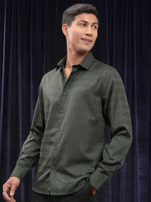 Locomotive Men Green Printed Slim Fit Casual Shirt