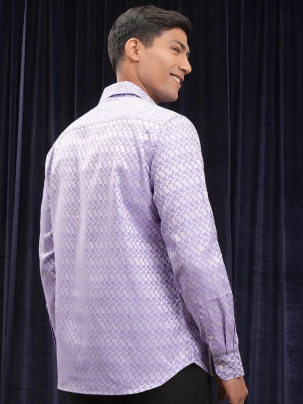 Locomotive Men Purple Printed Slim Fit Casual Shirt