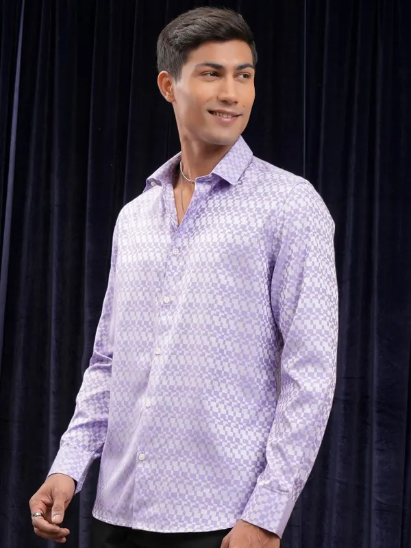Locomotive Men Purple Printed Slim Fit Casual Shirt