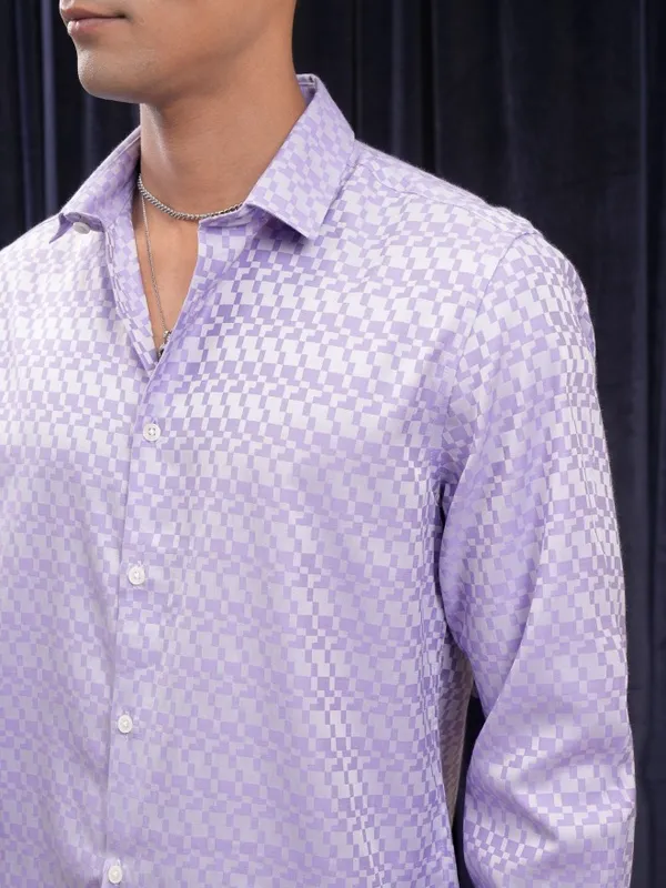 Locomotive Men Purple Printed Slim Fit Casual Shirt