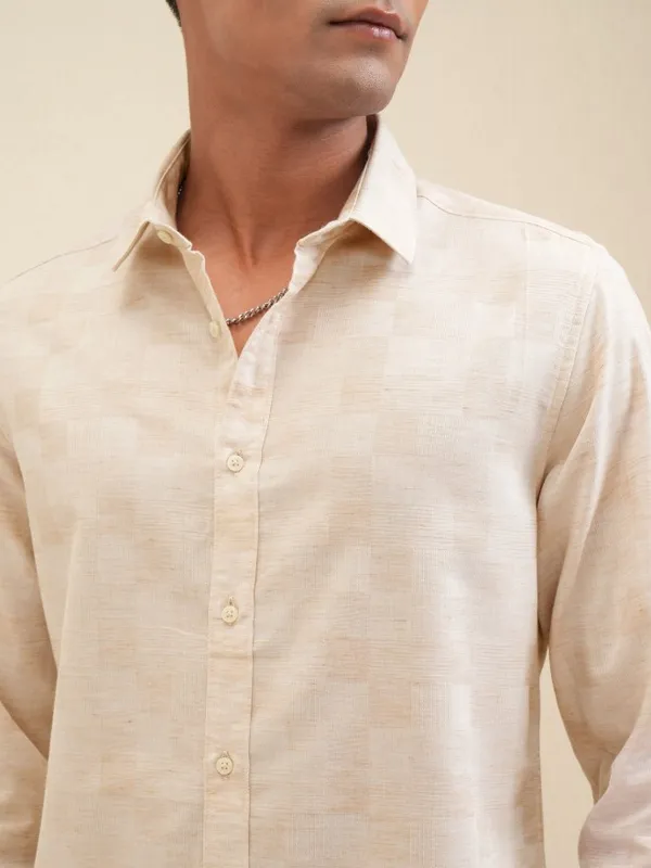 Locomotive Men Beige Checked Slim Fit Casual Shirt