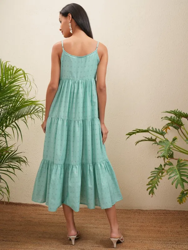 Vishudh Women Green Embroidered Fit and Flare Dress