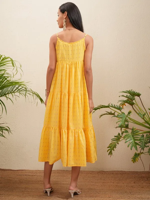 Vishudh Women Yellow Embroidered Fit and Flare Dress