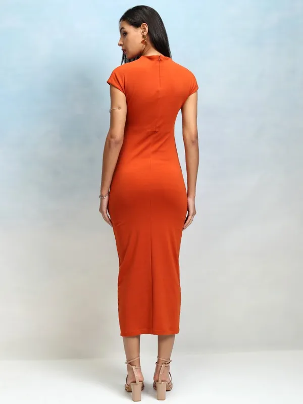 Tokyo Talkies Women Rust Solid Bodycon Dress
