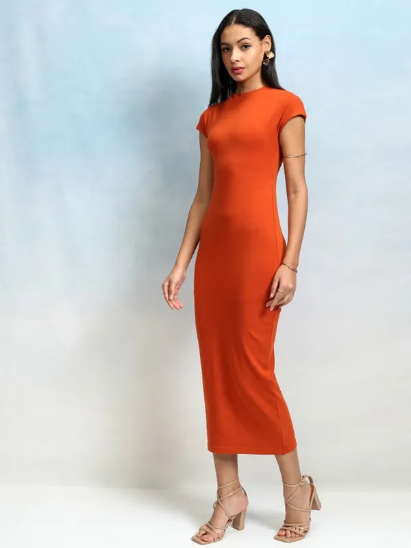 Tokyo Talkies Women Rust Solid Bodycon Dress