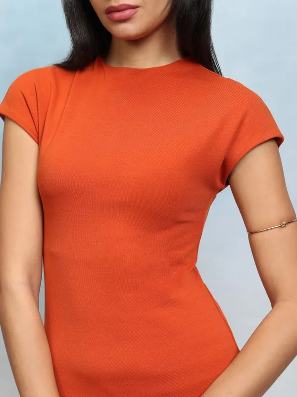 Tokyo Talkies Women Rust Solid Bodycon Dress