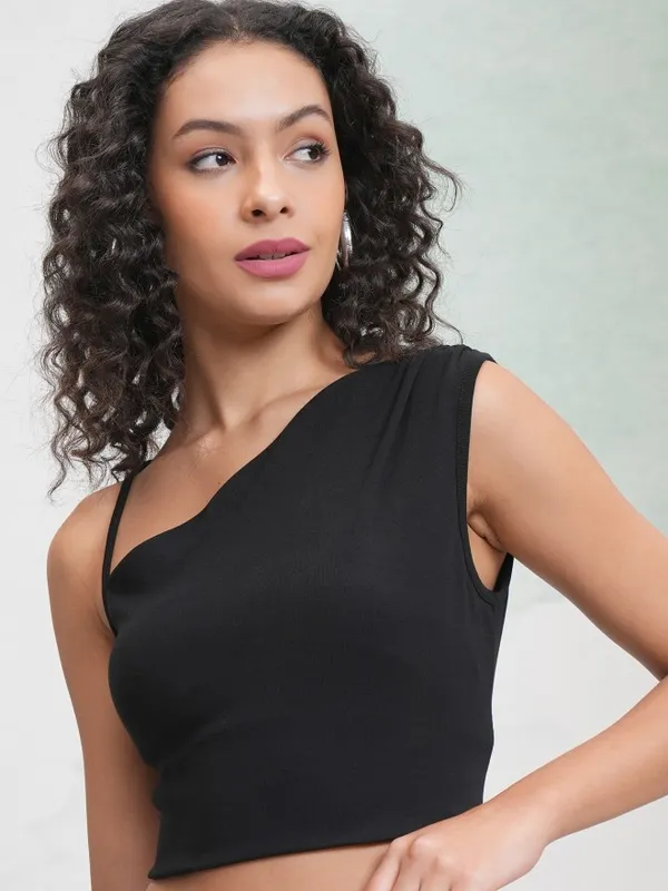 Tokyo Talkies Women Black Solid Fitted Top