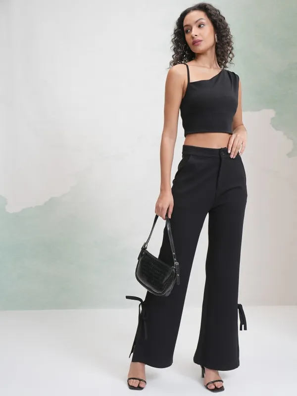 Tokyo Talkies Women Black Solid Fitted Top