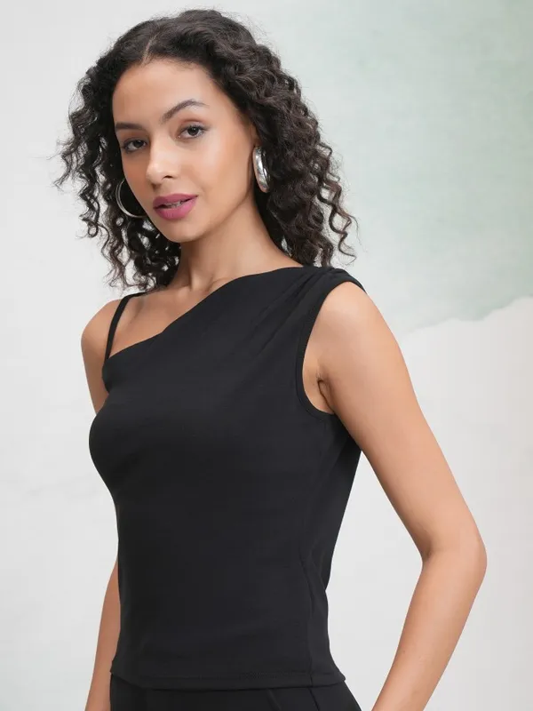 Tokyo Talkies Women Black Solid Fitted Top