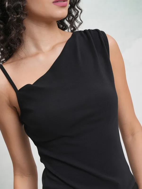 Tokyo Talkies Women Black Solid Fitted Top