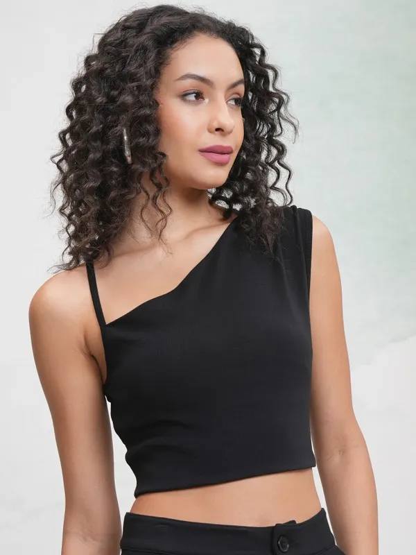 Tokyo Talkies Women Black Solid Fitted Top