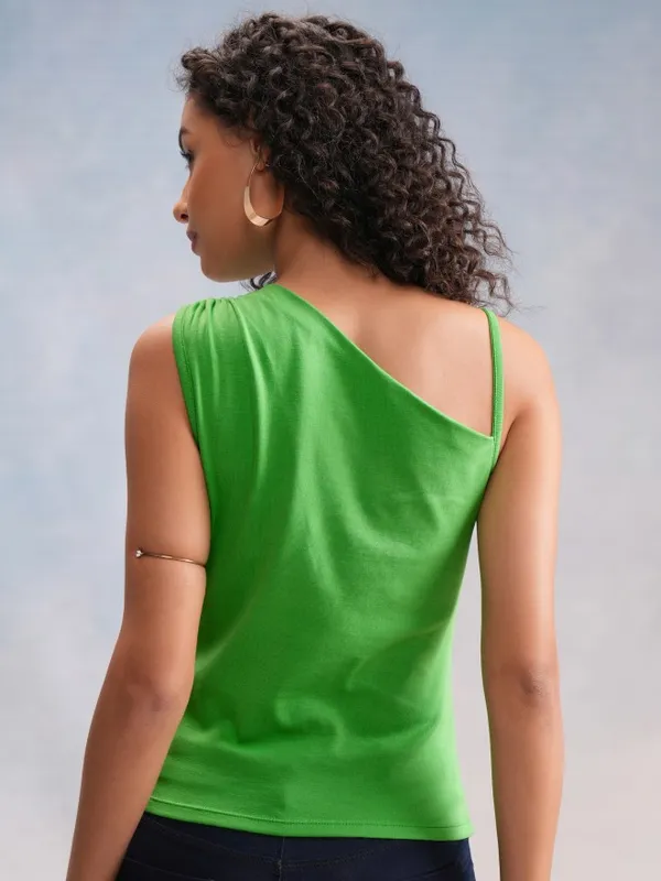 Tokyo Talkies Women Green Solid Fitted Top