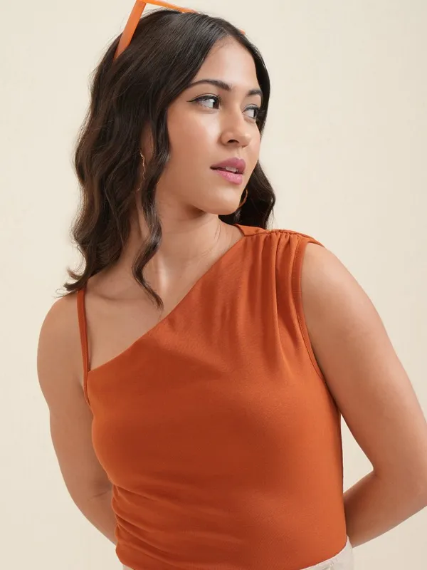 Tokyo Talkies Women Rust Solid Fitted Top