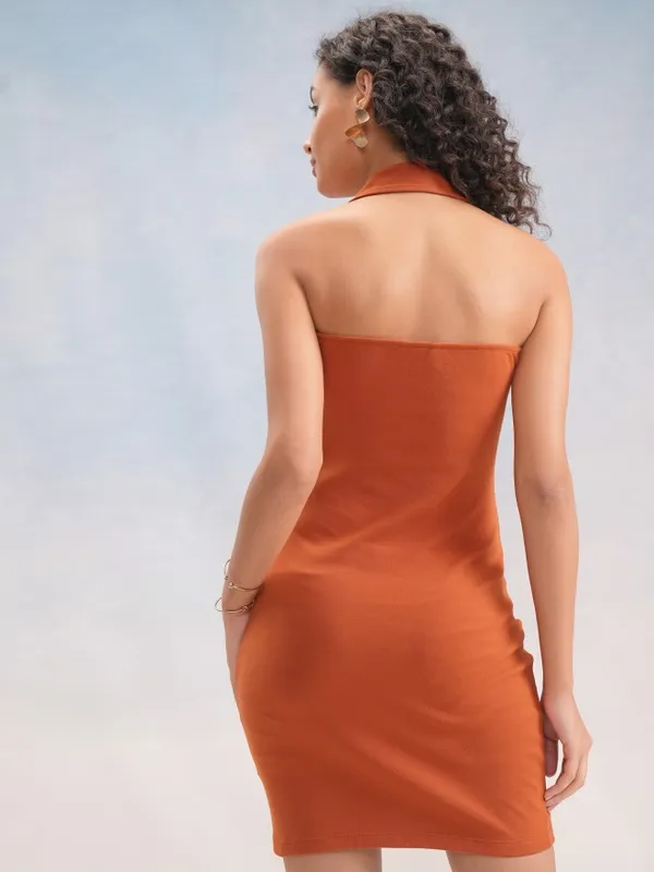 Tokyo Talkies Women Rust Solid Bodycon Dress