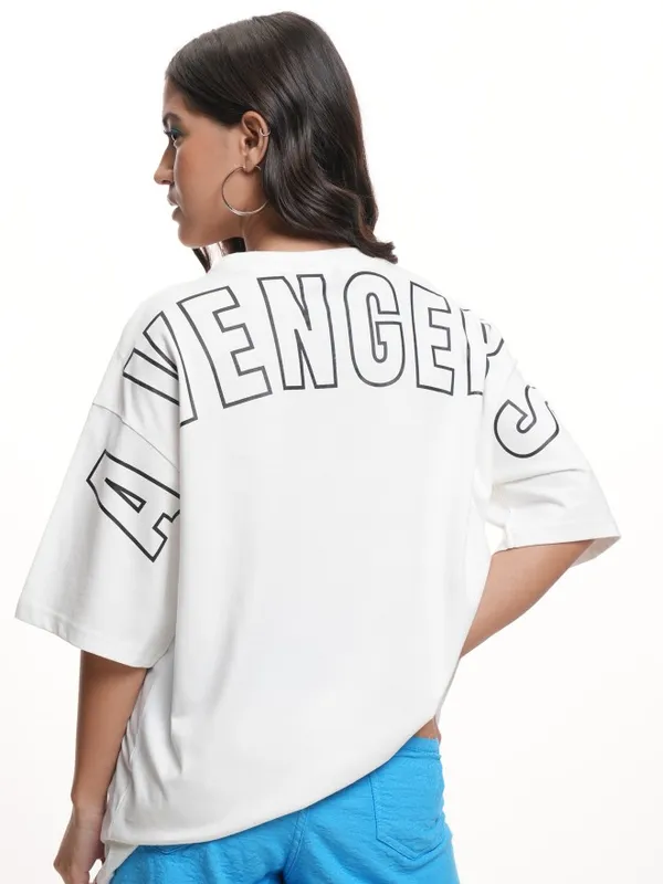 Marvel By Tokyo Talkies Women White Avengers Printed Round Neck T-Shirt