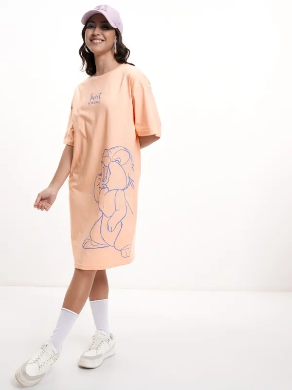 Disney By Tokyo Talkies Women Peach Thumper Printed T-shirt Dress