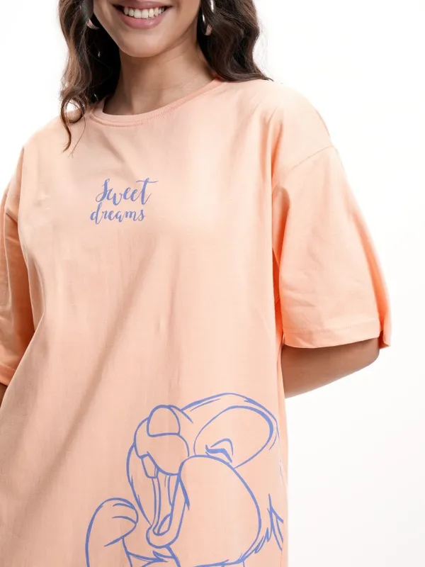 Disney By Tokyo Talkies Women Peach Thumper Printed T-shirt Dress