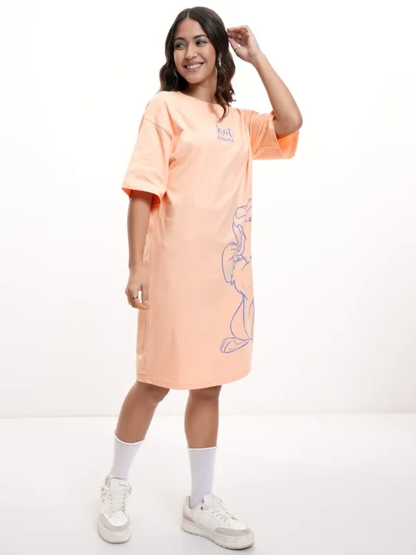Disney By Tokyo Talkies Women Peach Thumper Printed T-shirt Dress