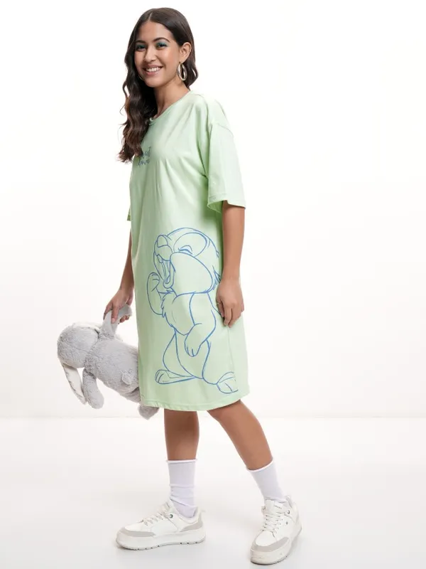 Disney By Tokyo Talkies Women Green Thumper Printed T-shirt Dress