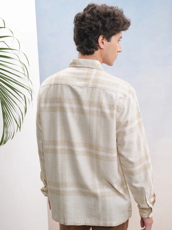 Highlander Men Beige Checked Oversized Fit Casual Shirt