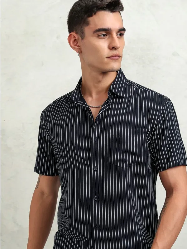 Highlander Men Blue Striped Relaxed Fit Casual Shirt
