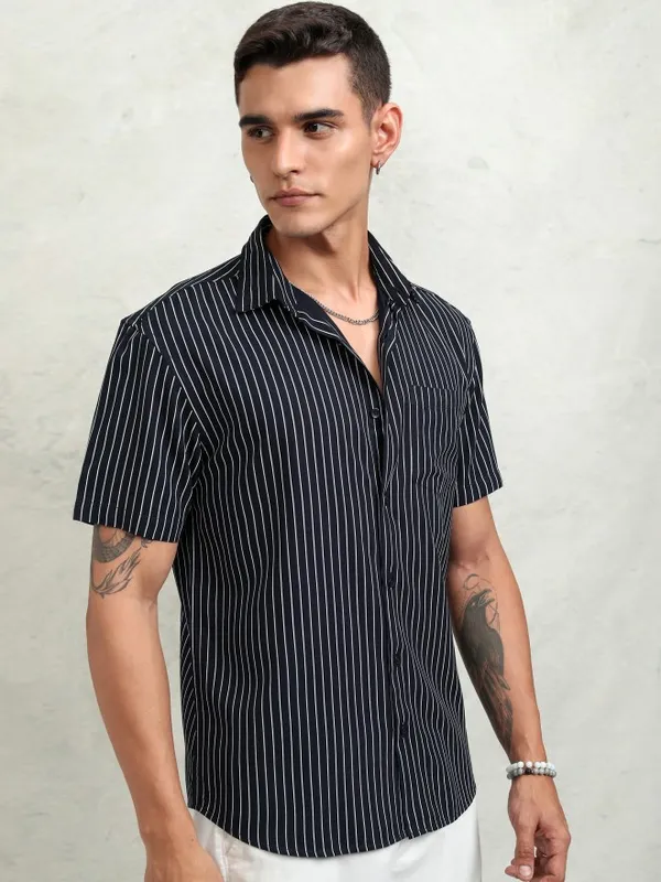 Highlander Men Blue Striped Relaxed Fit Casual Shirt