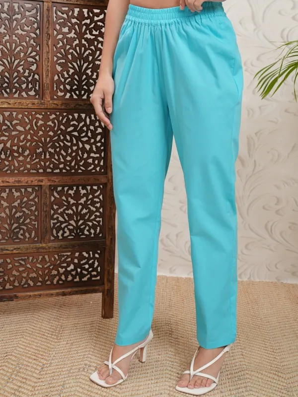 Vishudh Women Blue Embroidered Kurta With Trousers