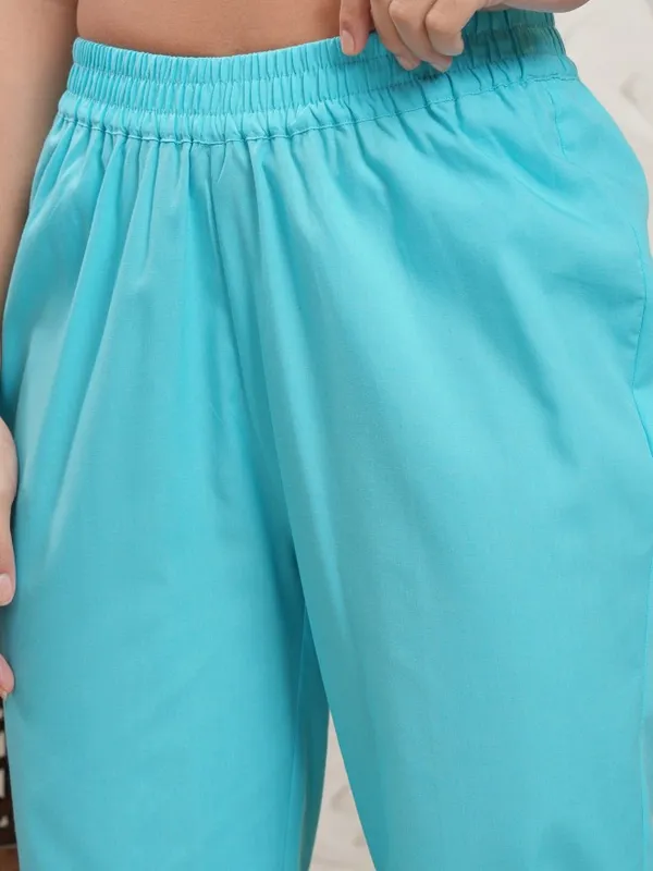 Vishudh Women Blue Embroidered Kurta With Trousers