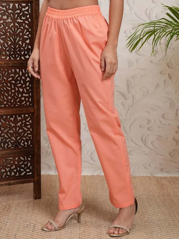 Vishudh Women Coral Embroidered Kurta With Trousers