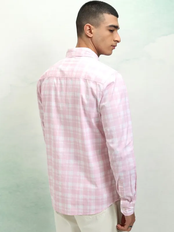 Ketch Men Pink Checked Slim Fit Casual Shirt