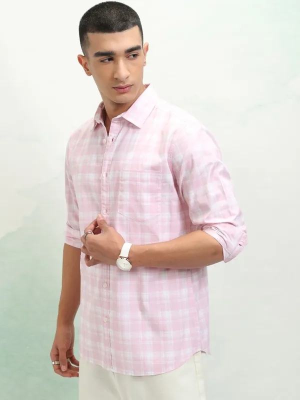 Ketch Men Pink Checked Slim Fit Casual Shirt