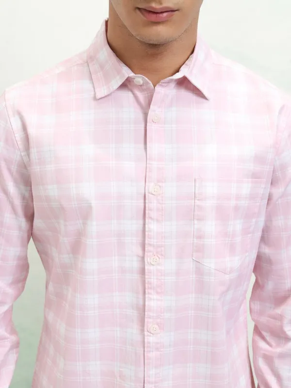 Ketch Men Pink Checked Slim Fit Casual Shirt