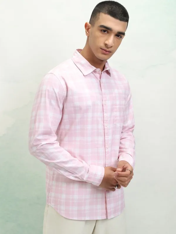 Ketch Men Pink Checked Slim Fit Casual Shirt