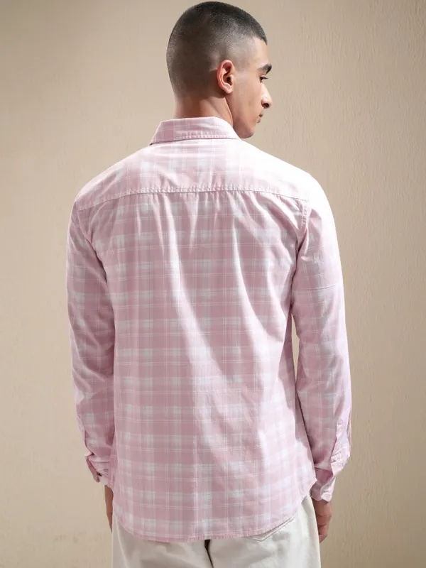 Ketch Men Pink Checked Slim Fit Casual Shirt