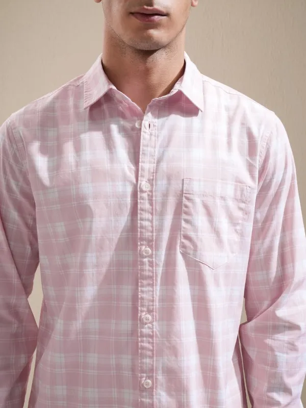 Ketch Men Pink Checked Slim Fit Casual Shirt