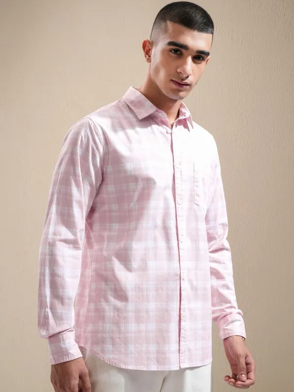 Ketch Men Pink Checked Slim Fit Casual Shirt