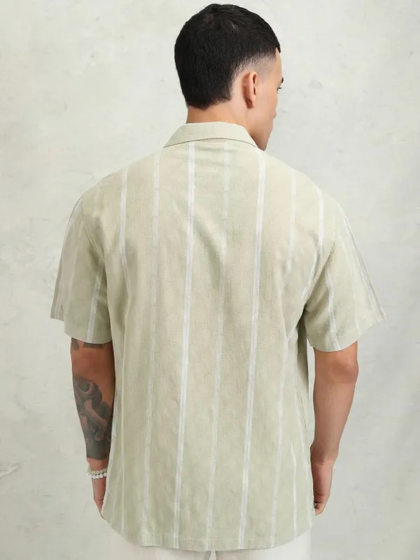 Highlander Men Khaki Striped Relaxed Fit Casual Shirt