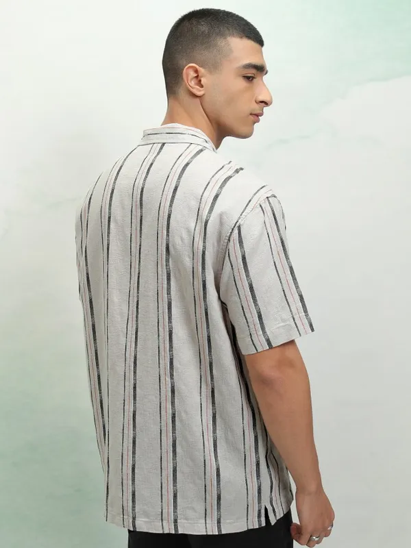 Highlander Men Grey Striped Relaxed Fit Casual Shirt