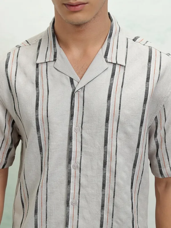Highlander Men Grey Striped Relaxed Fit Casual Shirt