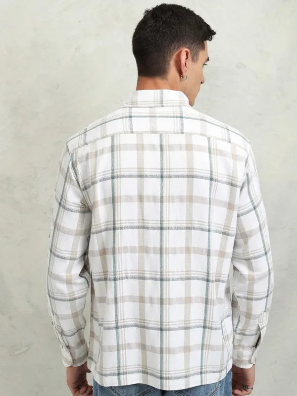 Highlander Men White Checked Oversized Fit Casual Shirt