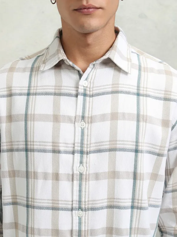 Highlander Men White Checked Oversized Fit Casual Shirt