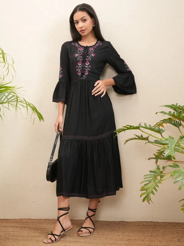 Embroidered Fit and Flare Dress