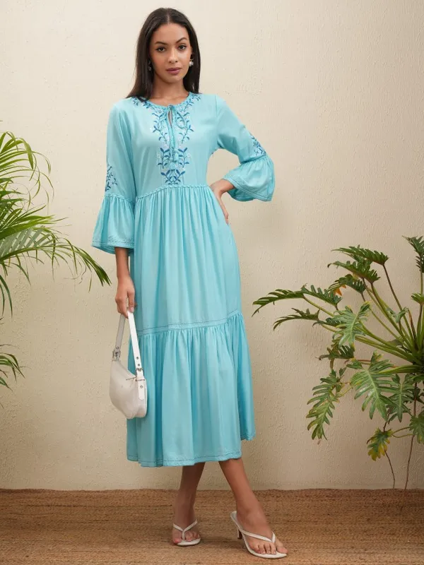 Embroidered Fit and Flare Dress