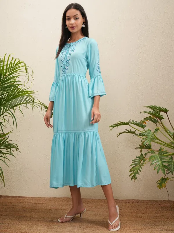 Embroidered Fit and Flare Dress