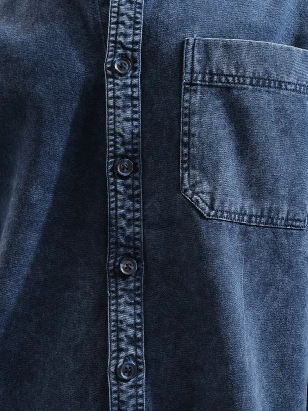 Highlander Men Navy Blue Faded Oversized Fit Casual Shirt