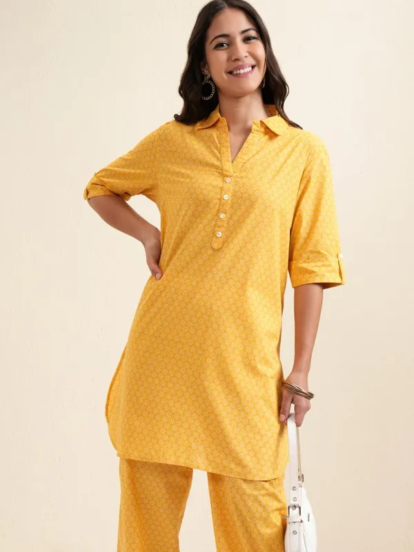 Vishudh Women Mustard Tunic With Palazzos Co-Ords