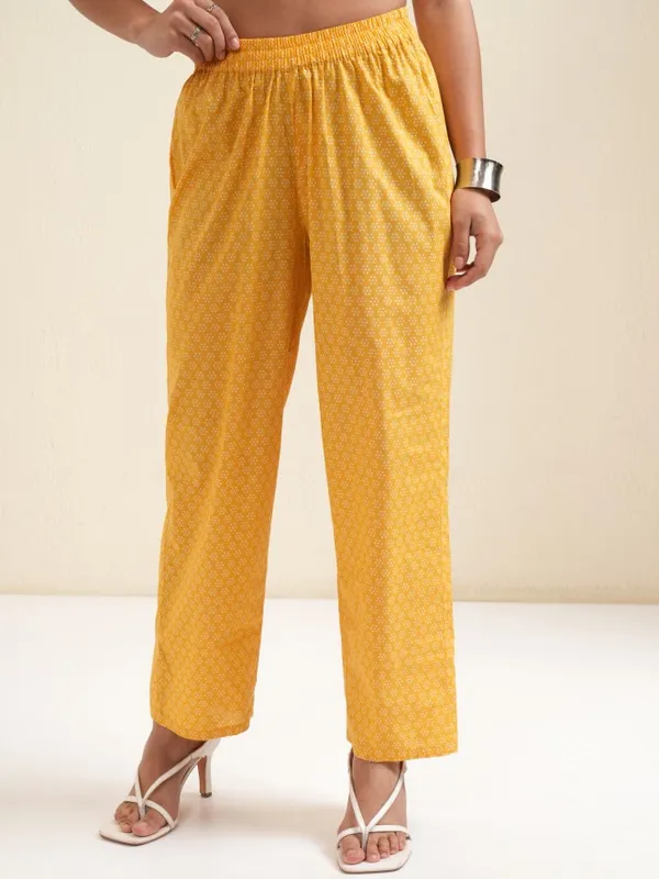 Vishudh Women Mustard Tunic With Palazzos Co-Ords