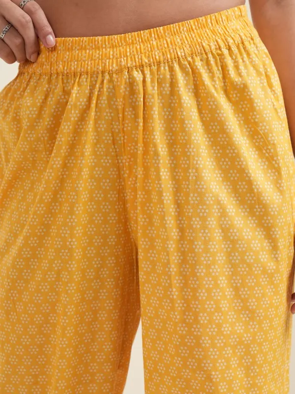 Vishudh Women Mustard Tunic With Palazzos Co-Ords