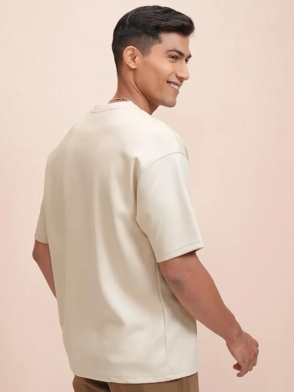 Locomotive Men Beige Printed Oversized Fit T-Shirt